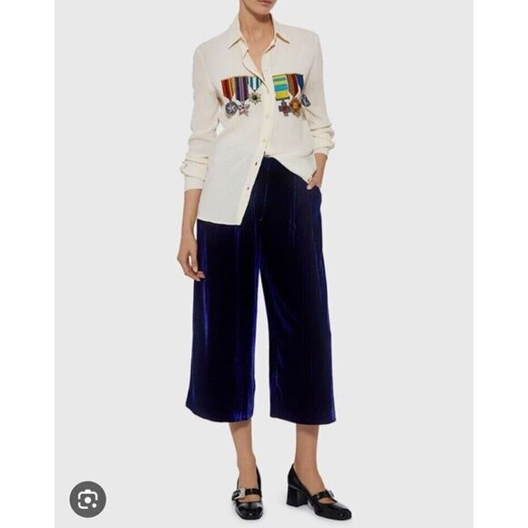 Tibi Wide Leg Cropped Pants Women's Size 0 XS Goth Witch Black Velvet Cropped - Picture 1 of 15